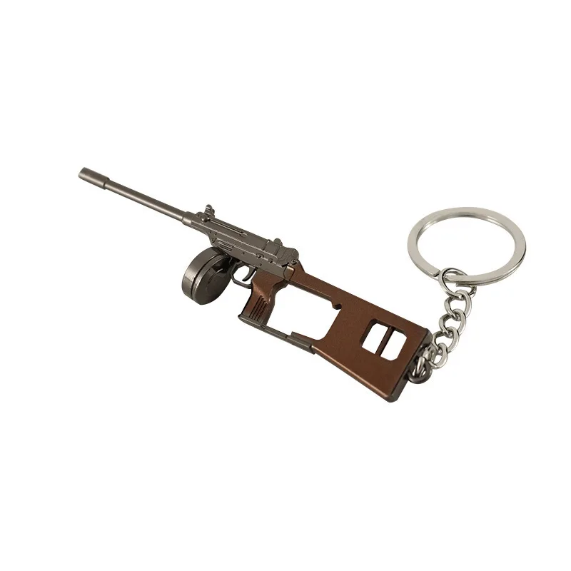 9CM Mini Gun Model Keychain V61 Model Jewelry Weapon Metal Pendant Key Chain Bag Car Key Holders Gift For Kids Men