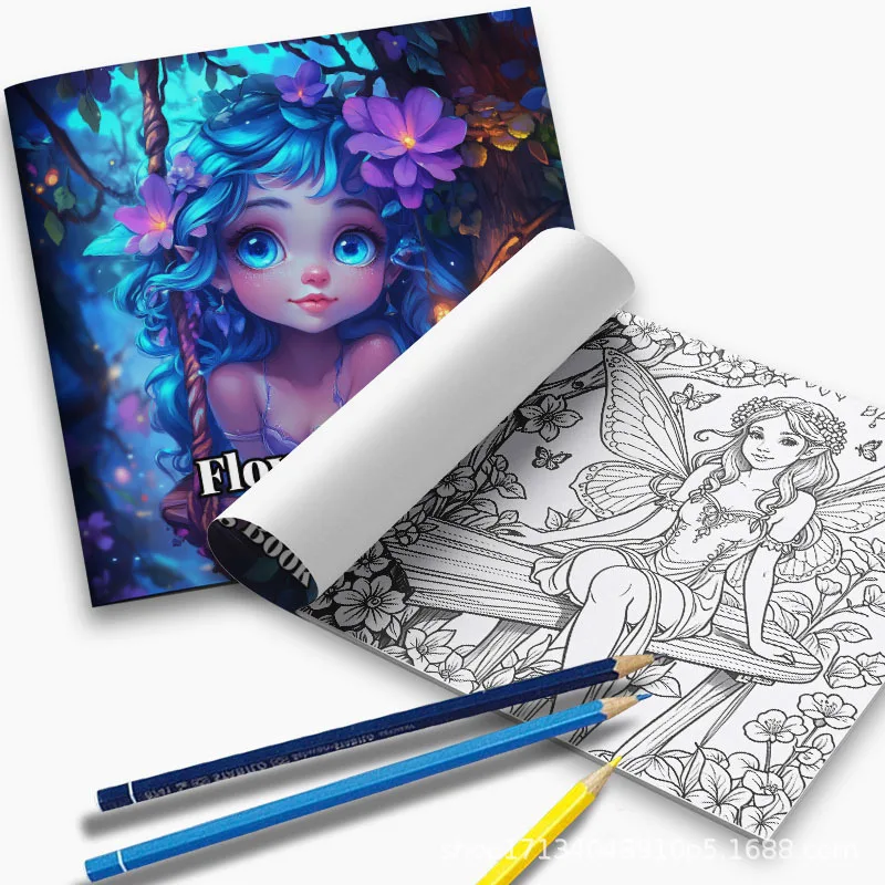 A Bold and Simple Decompression Creative Flower Fairy Coloring Book, Featuring Cartoon Cute Flower Fairy Characters
