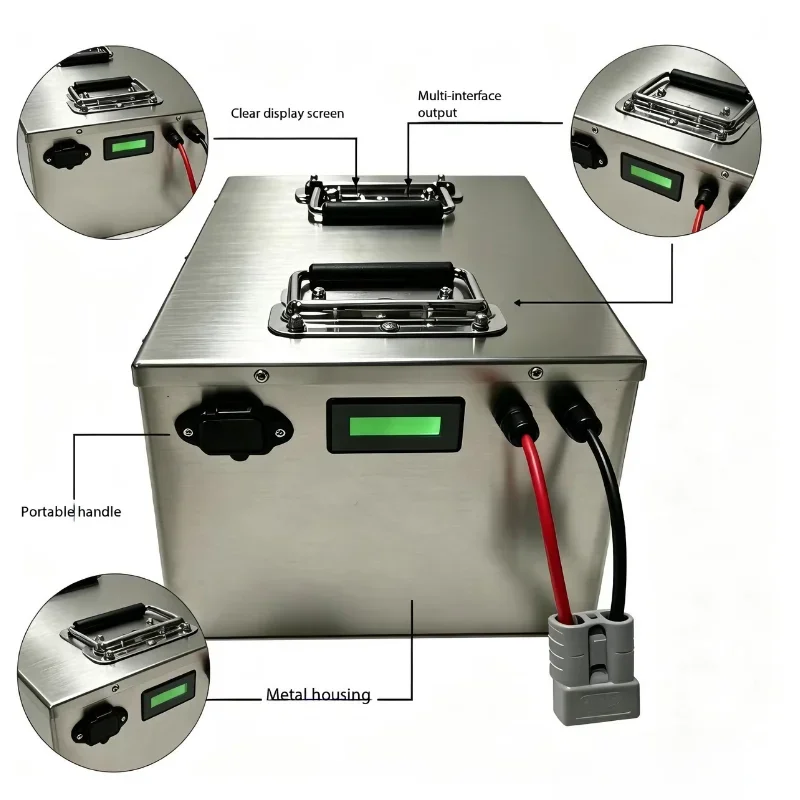 24V 100Ah Stainless‑Steel LiFePO4 Battery, Built‑in Smart BMS, Deep‑Cycle Rechargeable Storage Power, Charger Included for RV, O