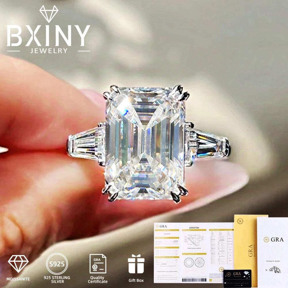 

BXINY 1/2/3/4CT Изумрудная огранка Полный муассанит Кольца S925 Серебро GRA Сертифицированные Три камня с бриллиантами Женщины Мужчины Обручальные кольца Ювелирные изделия