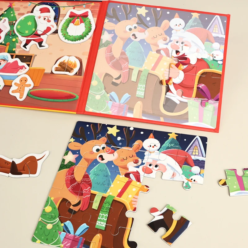 2-In-1 Scene Magnetic Puzzle Book - Christmas And Halloween Themes Imaginative Play And Fine Motor Skills For Children