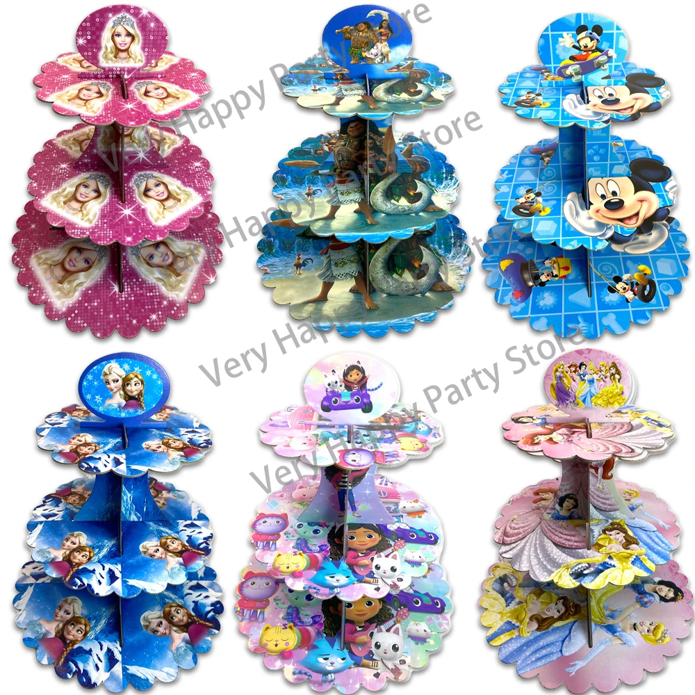 Disney Princess Mickey Frozen Gabby  Frozen Barbi Moana Cake Stand Decorations 1set/lot Birthday Party Supplies Cupcake Holder