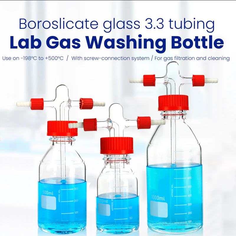 Laboratory Gas Cleaning Bottle, Vacuum Glass Buffer Bottle, GL45 with Filter Tray, Threaded GL14 PBT Screw Cap