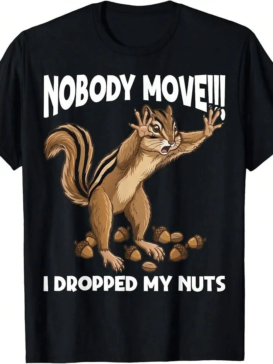 Casual, Men's T-Shirt, Squirrel With Acorns And Funny Text, Everyday Wear, For Him 100% Cotton Trendy Y2K Short-Sleeve Tee-Soft,