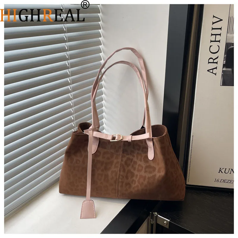Large-capacity Leopard Pattern Tote Bag for Women Luxury Designer Trend PU Leather Shoulder Bag Short Handle Handbag Purses