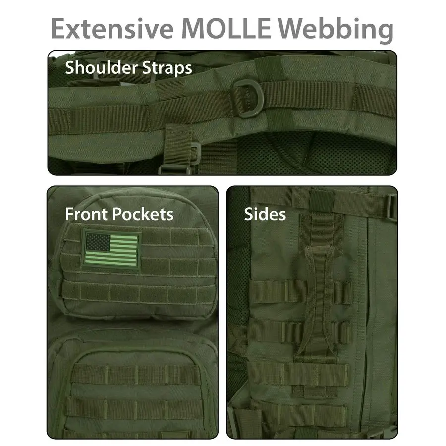 Mochila tática para laptop, verde, grande