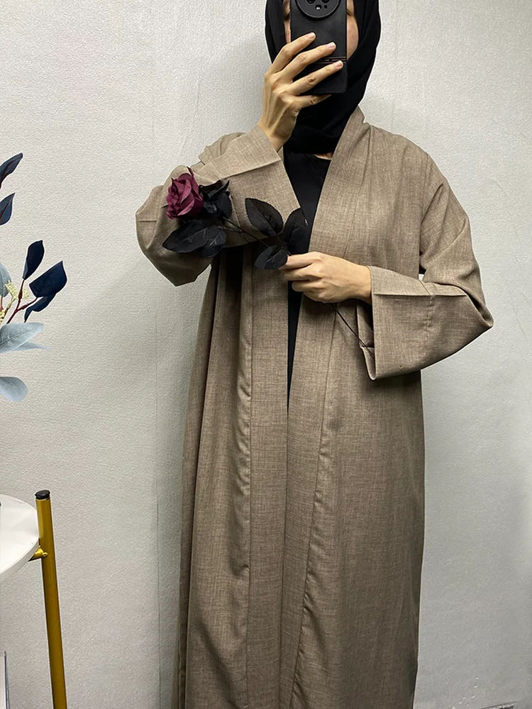 Thin Open Abaya without Veil Plain Women Muslim Abaya Kimono Muslim Eid Ramadan Elegant Cardigan Gown Islamic Clothing