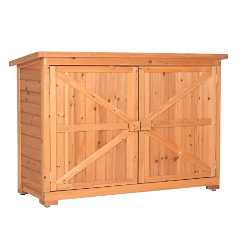 Outdoor Wooden Storage Shed: Durable Pine Construction, Natural Wood Color, Weather-Resistant Design for Garden and Backyard Us