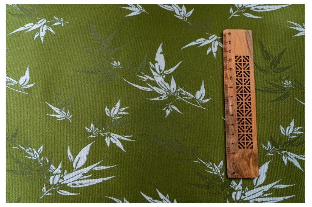 1 metr tkaniny żakardowej w stylu chińskim z zielonymi liśćmi bambusa, materiał do szycia garniturów, sukienek, kamizelek, woreczków, DIY