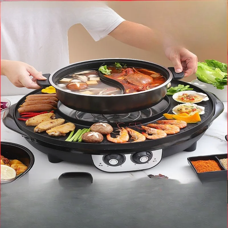

Hot pot barbecue integrated pot, large multi-functional non-stick electric heating pot