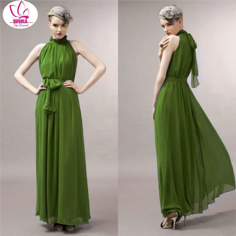 

Женское летнее пляжное длинное платье SUSOLA, женские шифоновые платья с лямкой на шее, сексуальная клубная одежда, элегантное платье-макси с воротником-стойкой