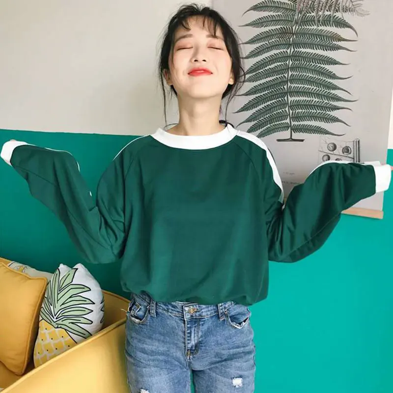 Women's Autumn Casual Simplicity Striped O-neck Long Sleeve Sweatshirts Women Clothes Fashion Elegant All-match Temperament Tops