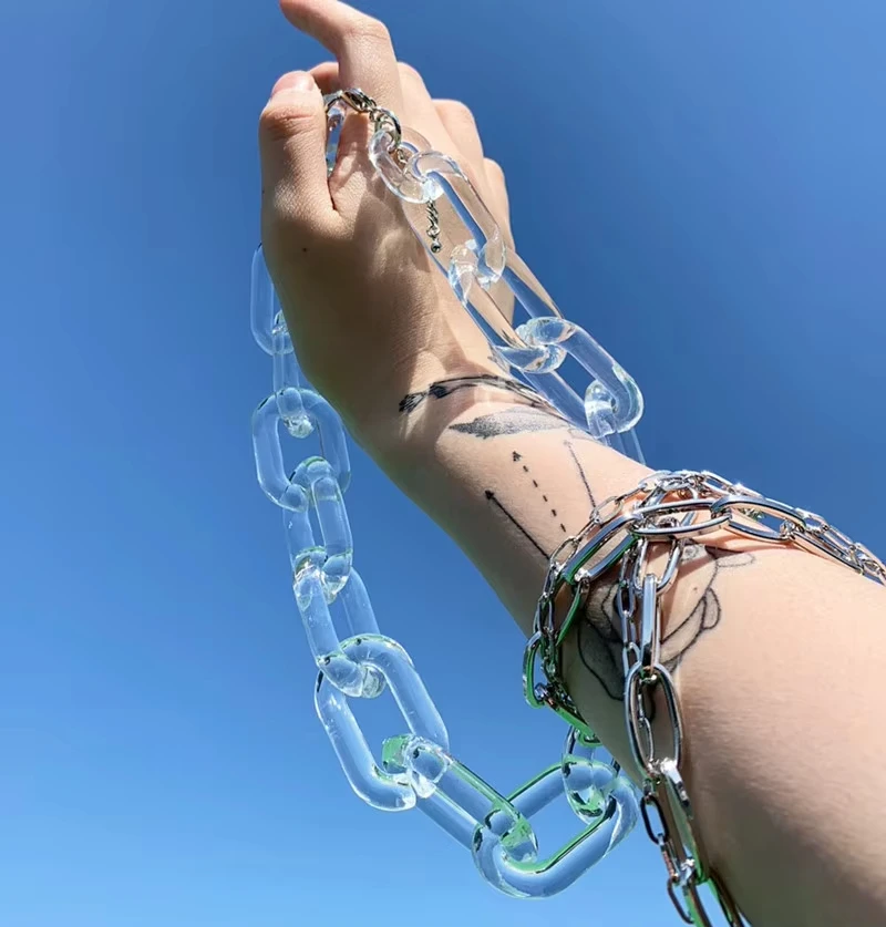 Fashion Transparent Acrylic Chain Choker Necklace for Men Women Punk Chunky Link Chain Collar Necklaces Statement Jewelry Gifts