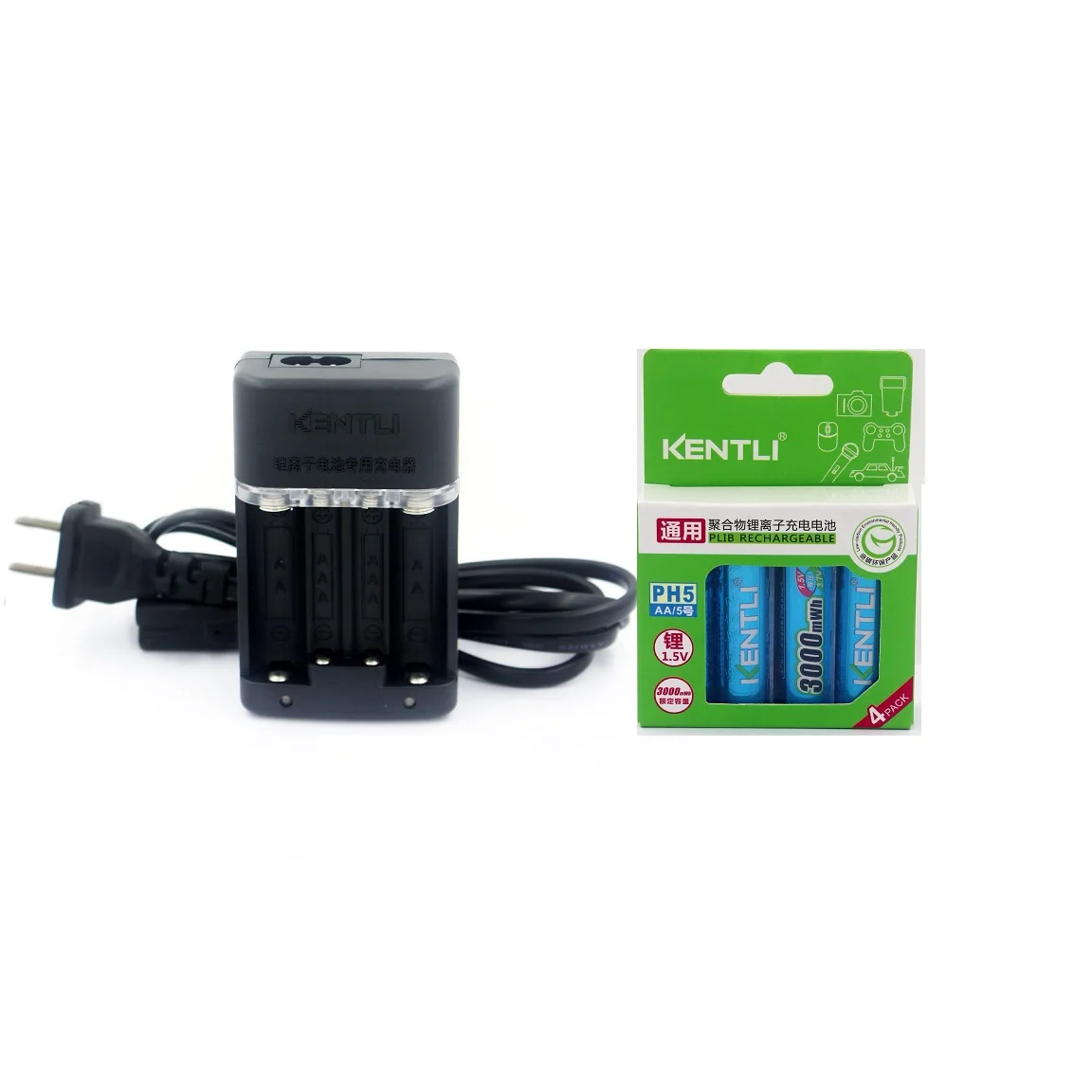 

4 шт. KENTLI AA 1,5 В 3000 МВтч литий-полимерная литиевая аккумуляторная батарея типа АА + зарядное устройство