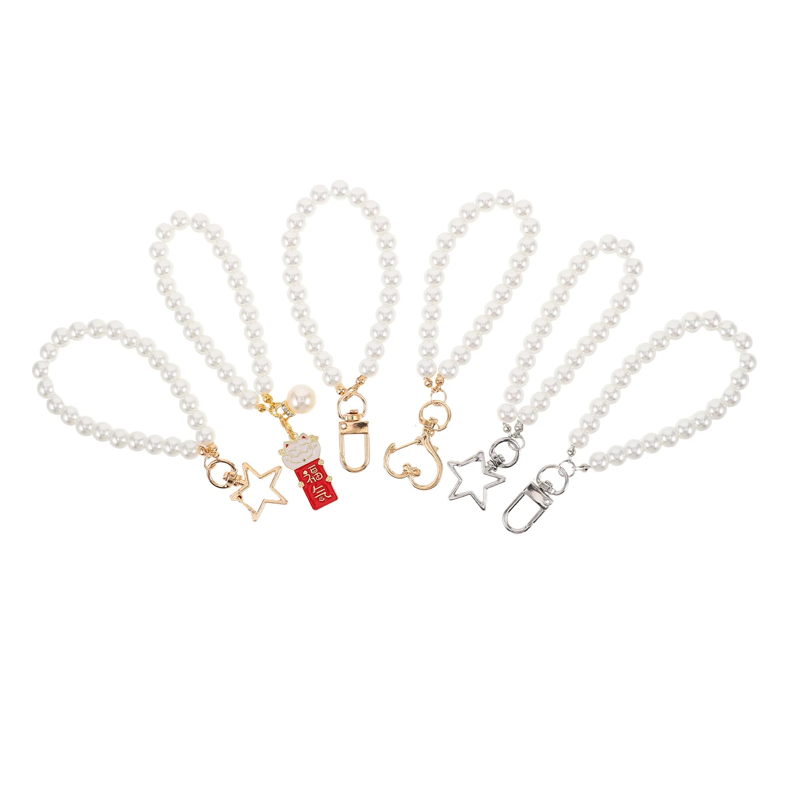 

6Pcs Beaded Keychain Phone Charm - Stylish Glass Hand-Strung Chain Wristlet - Multi-Functional Decorative Pendant for Phone Case