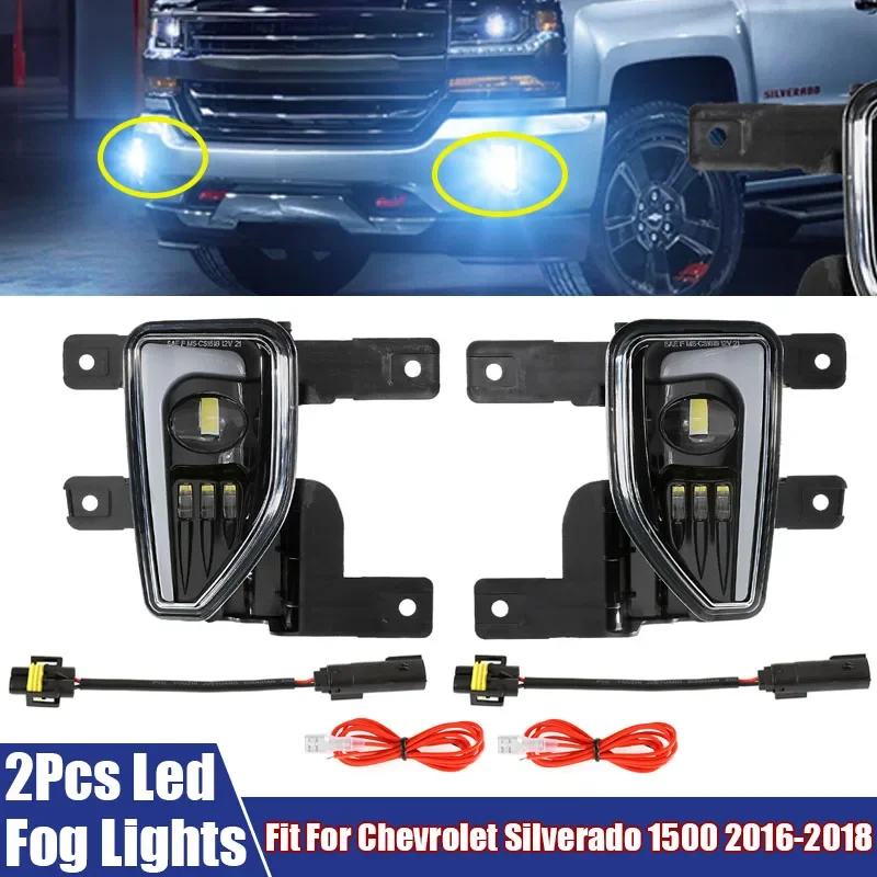 2Pcs/Pair Led Fog Lamps Car Front Bumper Driving Lamp Daytime Running LED Fog Lights Fit For Chevy Silverado 1500 2016 2017 2018