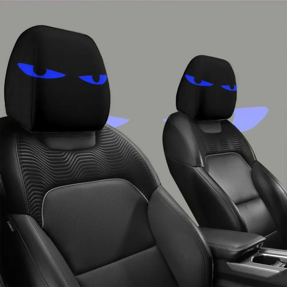 Blue Cool Eyeball Print Car Headrest Covers, Elastic Snug Fit, Removable & Washable Car Headrest Covers