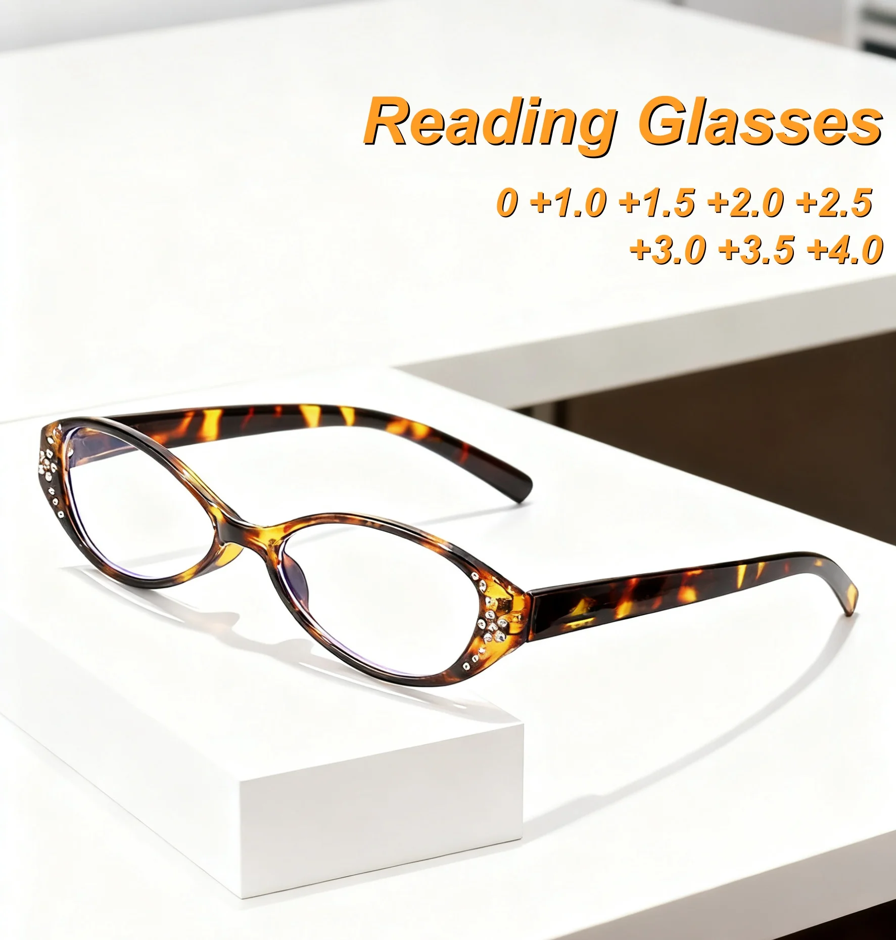 

New Fashion with Diamond Elliptical Small Frame Women's Reading Glasses Ultra Light Neutral High Quality Anti Blue Light Glasses