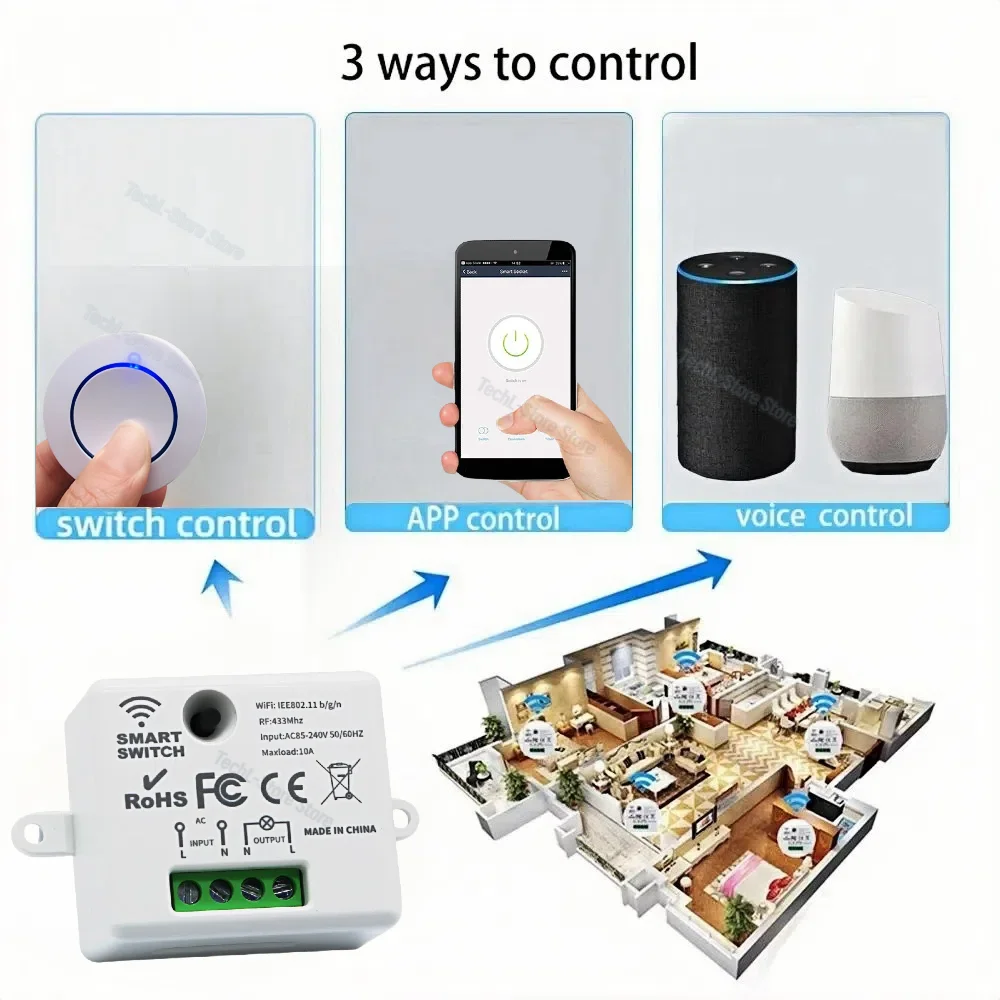 スマート Tuya WiFi スイッチ 433MHz ワイヤレスリモコンライトスイッチリレーコントローラ音声制御 Google ホームで動作します