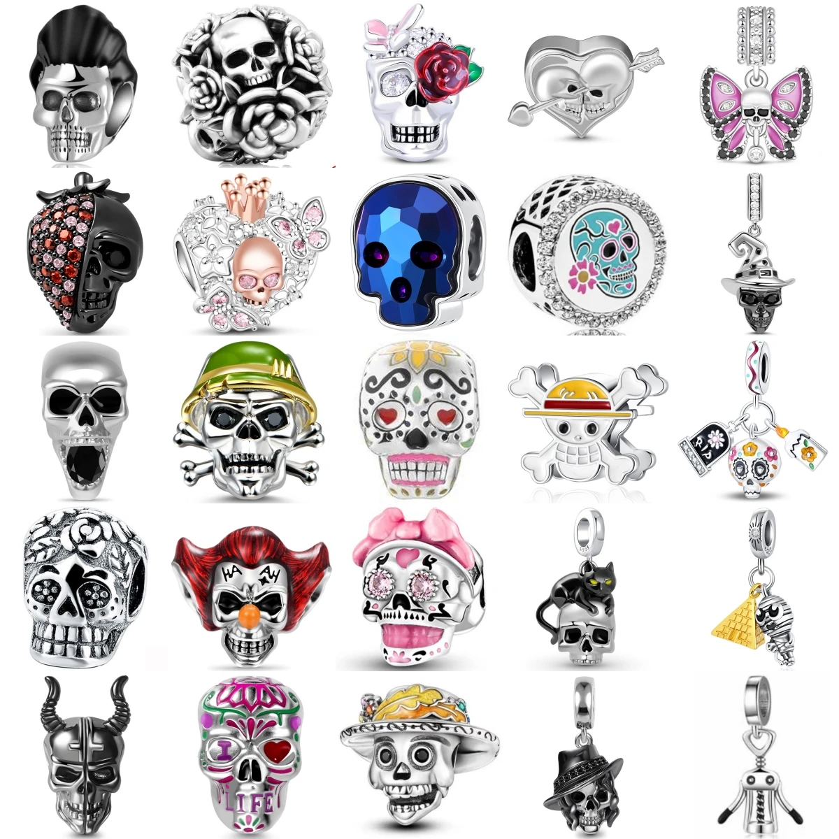 

New 925 Silver Skull Halloween Easter Thrilling Carnival Party Charm Pendant Suitable for Original Bracelet DIY Women's Jewelry