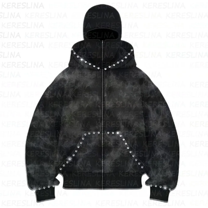 2025 European and American new hoodie Y2K hot stamping light plate casual street trend men's and women's hooded cardigan jacket