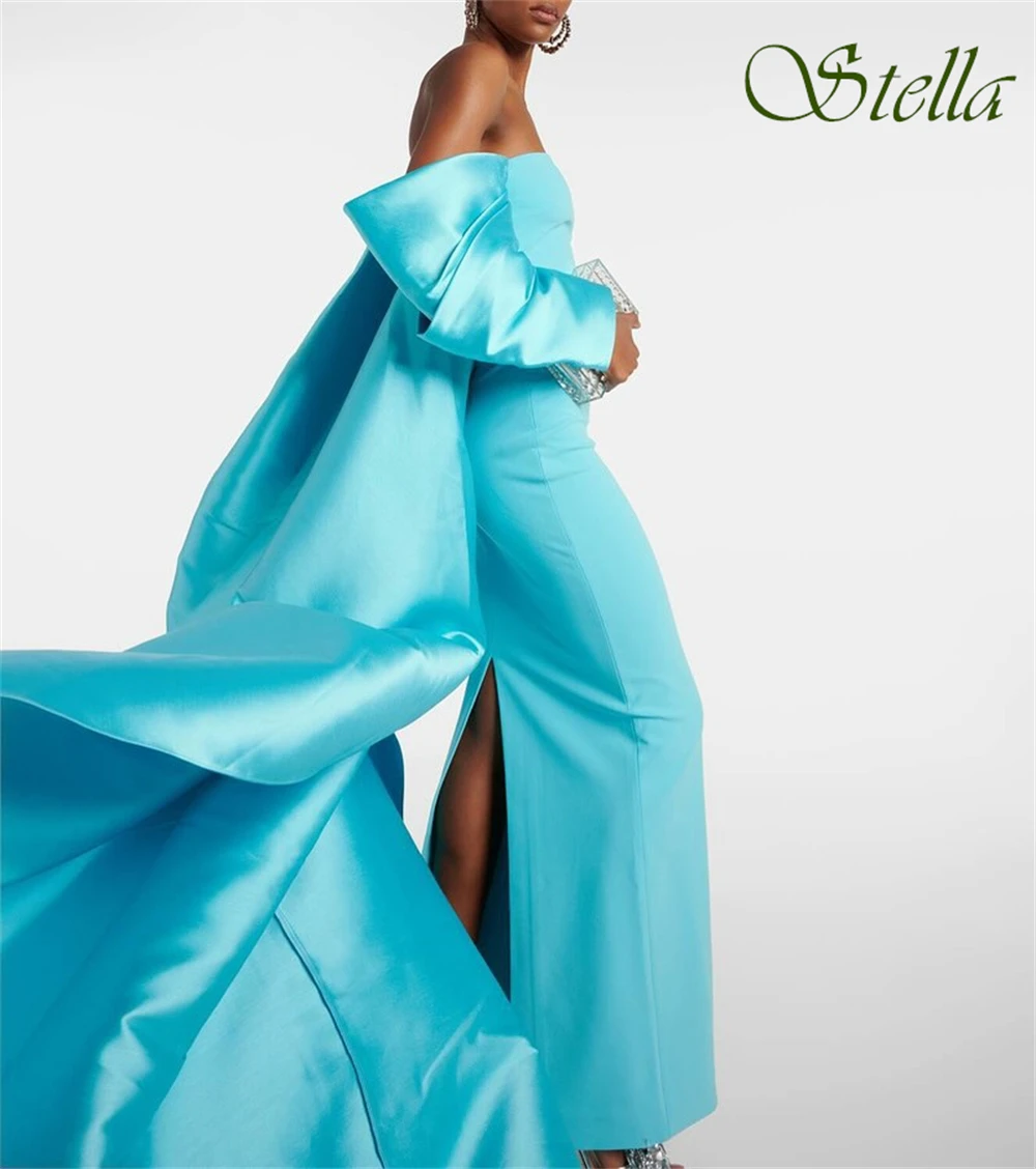 Robe de soirée formelle personnalisée, épaules dénudées, manches longues, robes de bal en Satin de haute qualité, robes scintillantes pour occasions spéciales