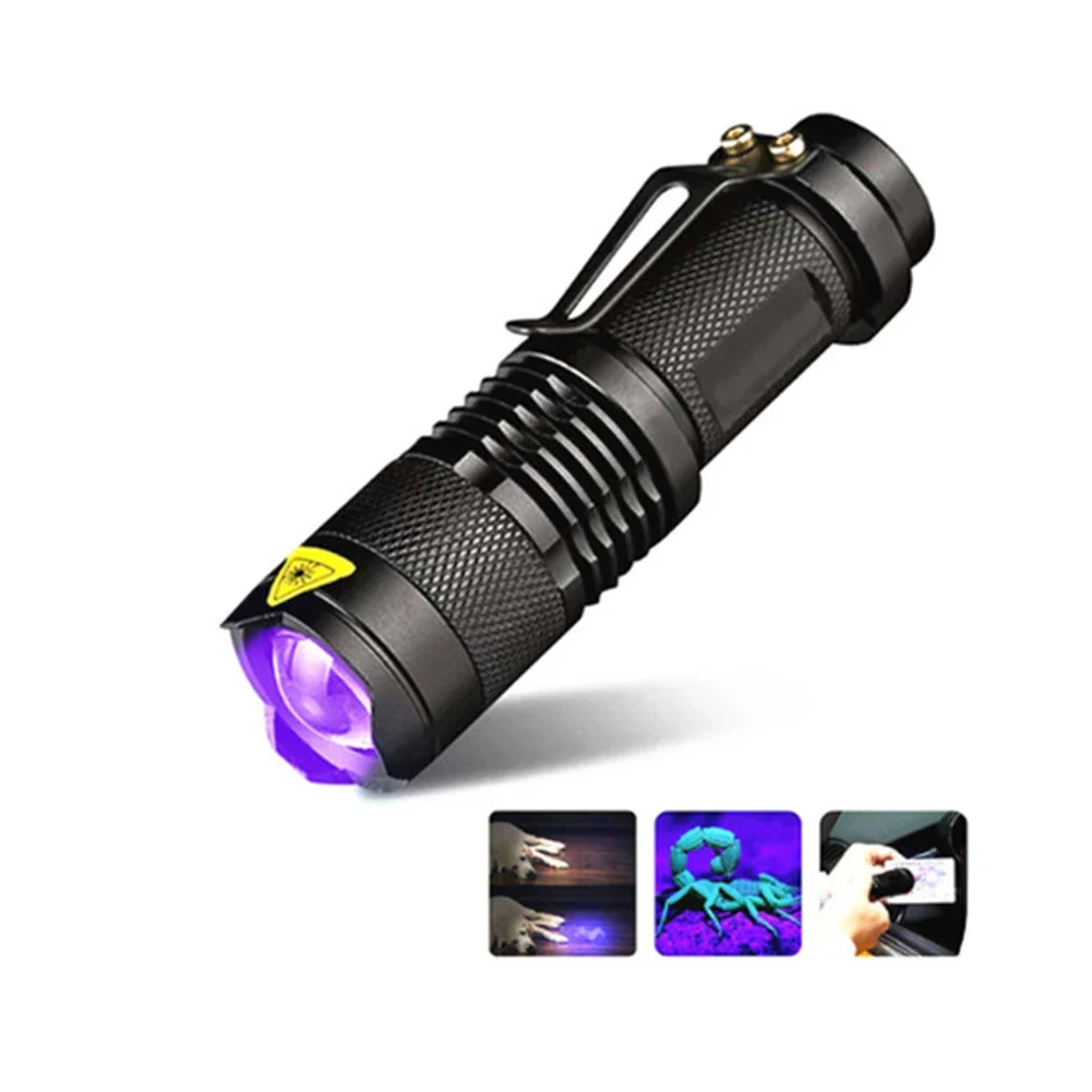 1-20PCS LED UV Flashlight 395nm Blacklight Scorpion UV Light Torch Banknote Pet Urine Detector Zoomable Ultraviolet Flashlight