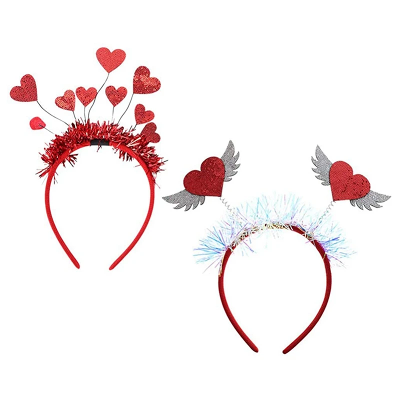 

Hot Kf-1 Set 2Pcs Sequin Headbands Women Valentines Day Party Love Headbands Hair Hoops Headdress (Red)