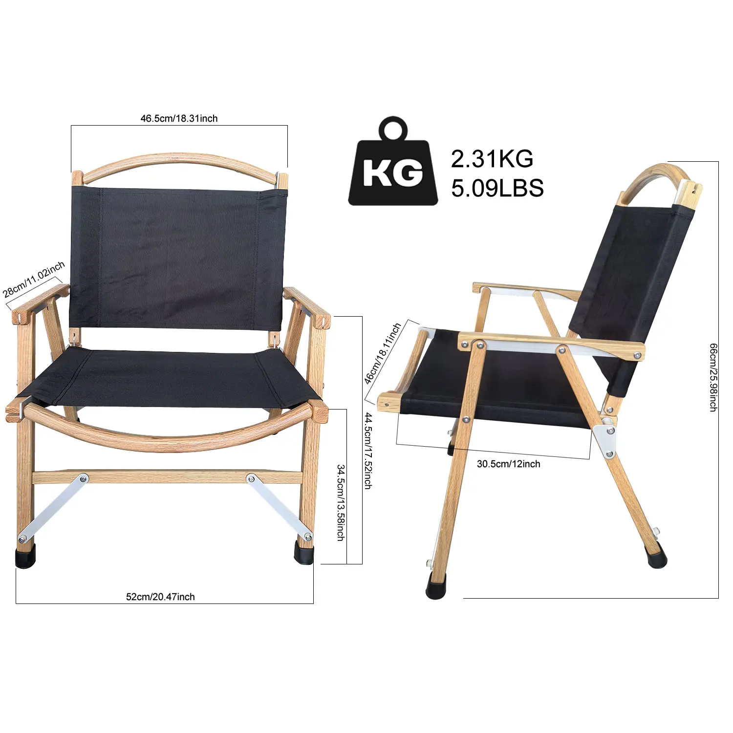 Kermit Chair Outdoor Fallow Folding Oak Chair Portable Fishing Bench Camping Travel Self-driving Solid Wood Backrest Chair