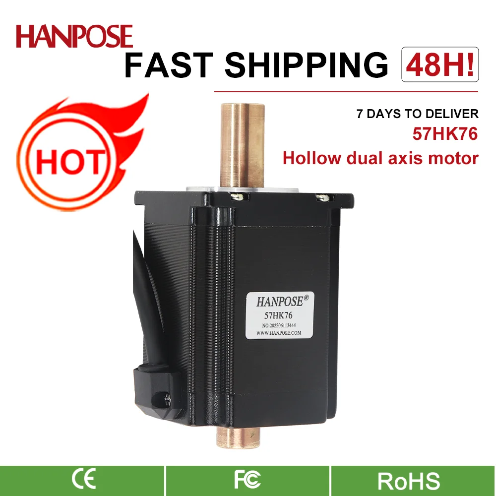 hanpose nema23 stepper motor Hollow shaft 2.8A 1.89N.M  57HK76 -1530-SZ Copper double shaft stepper motor