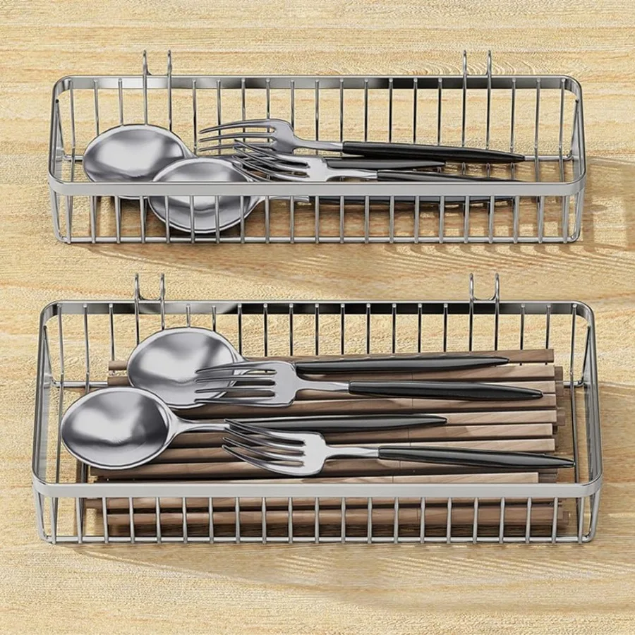 Prateleiras de prato 304 suporte de utensílio de aço inoxidável suporte de cesta de secagem de utensílio com ganchos à prova de ferrugem