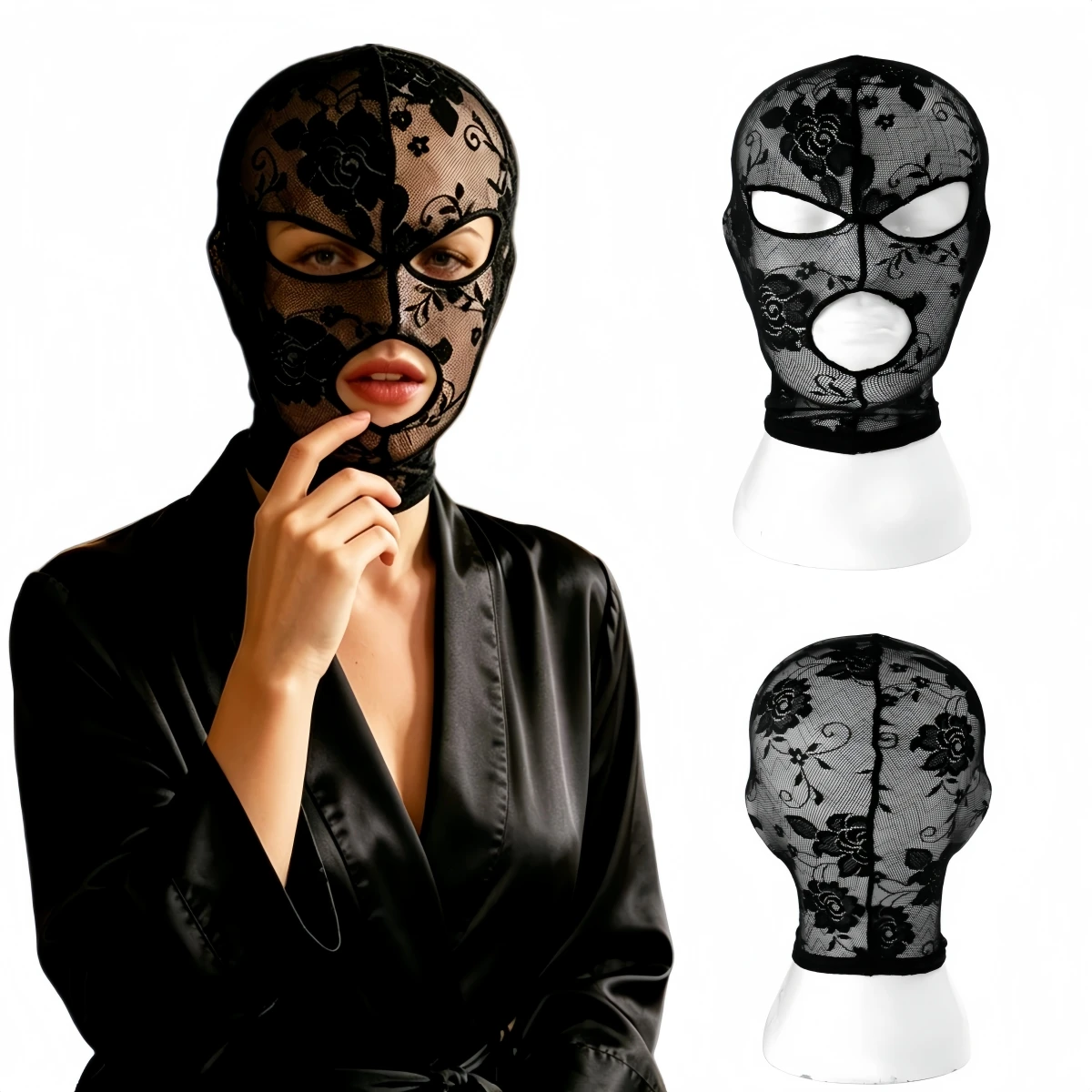 Unisex Mysterious Cosplay Lace Breathable Head Cover UV Protection Balaclava Cap for Bike Motorcycle Skiing Sunshade Face Masks