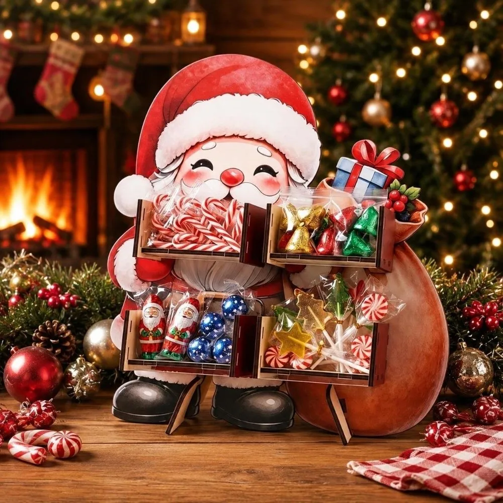 Festival Xmas Tree Christmas Candy Display Rack Santa Claus Wooden Desktop Ornament Snowflake Decoration Storage Rack Gift