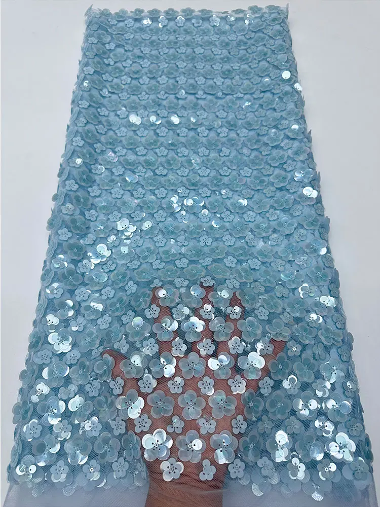 

New 3D Fleaded Embroidery Fabric Netting Material Dr Clothing with iny Sequins Bead Tubes Home Fabric DIY