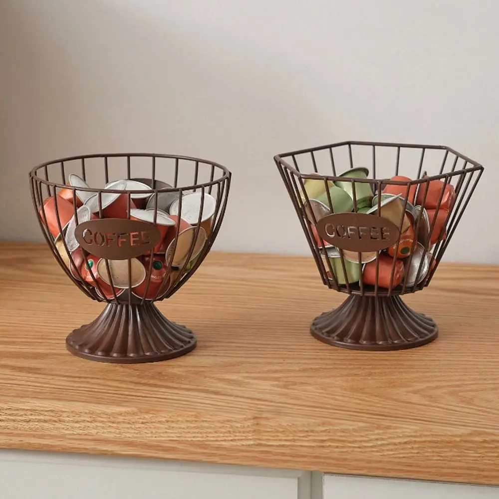 

Large Capacity Coffee Capsule Holder Round/Hexagonal Shape Multi-functional Metal Coffee Display Basket High Quality