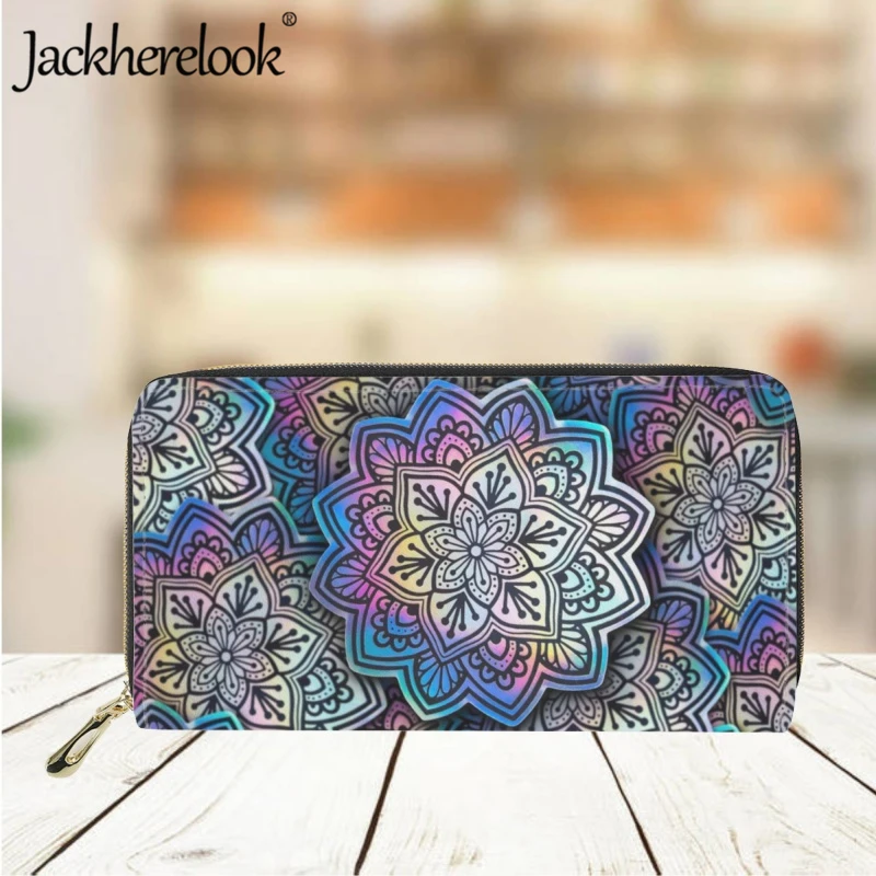 Jackherelook Colorful Mandala Flower 3D Printed Wallet Fashion Women Leather Long Purse New Fashion Ladies Clutch Card Holder