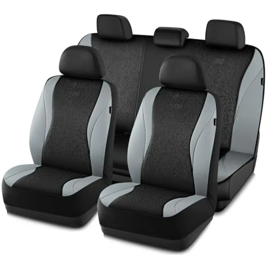 

Leather Car Seat Covers with GOGA Mat Technology Waterproof Full Sets Grey Airbag Compatible Comfort Universal Fit for Most Car