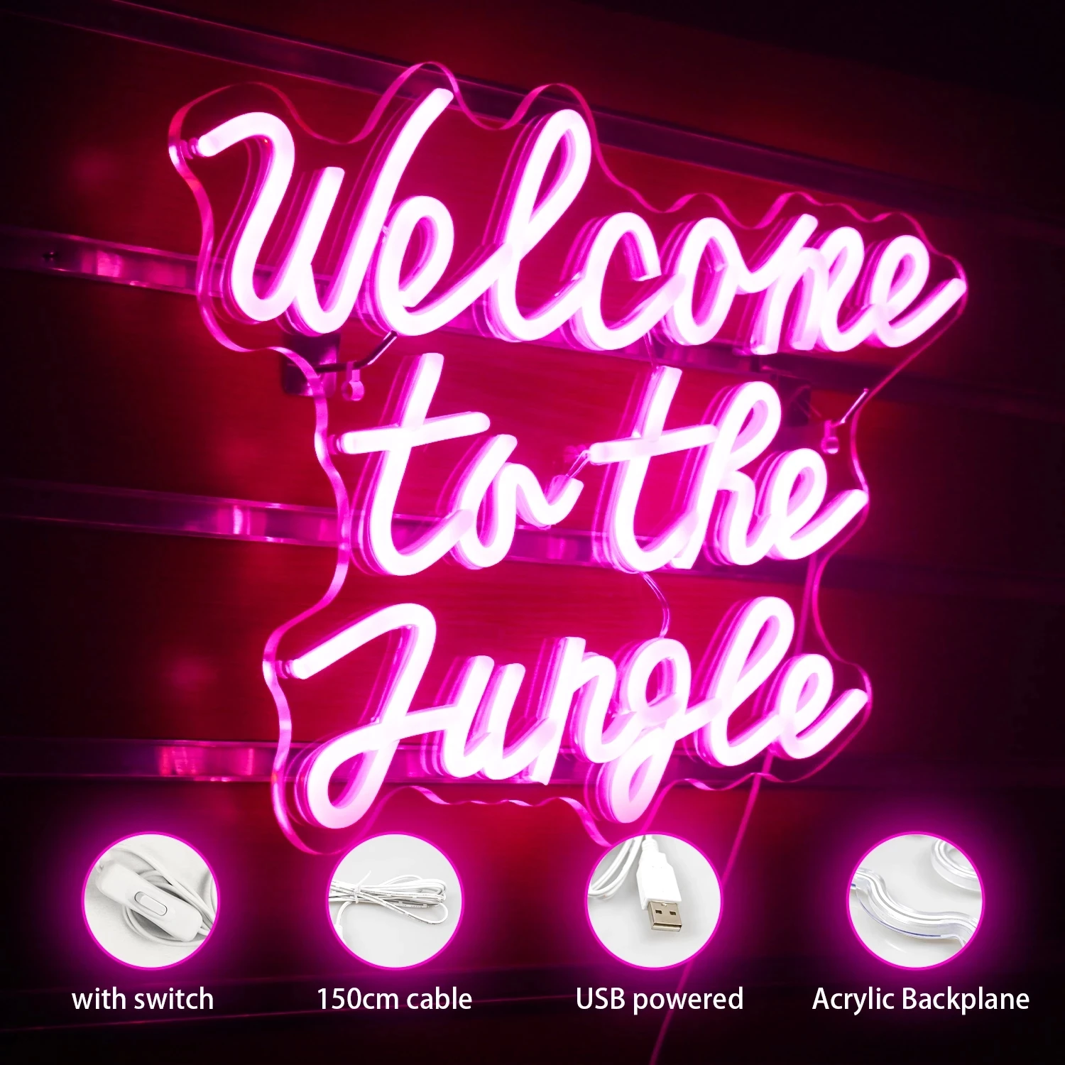 Welcome to the Jungle Neon Custom Made Sign Wall Decor LED Light for Entryway Front Porch Bedroom Home Party Wedding Kids Gift