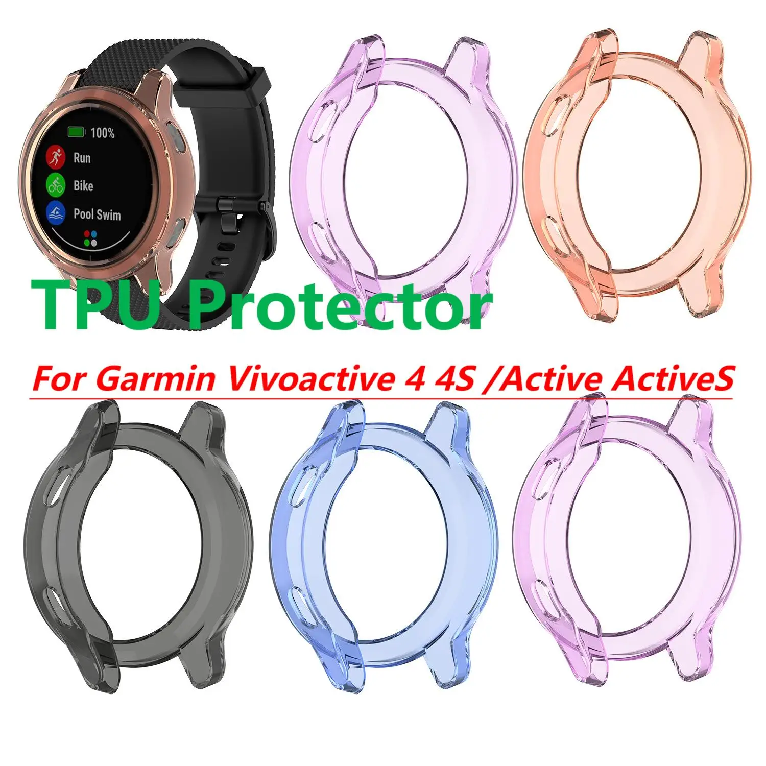 TPU Protective Case Cover For Garmin Vivoactive 4 4S /Active Active S Smart Watch Strap Soft Silicone Bumper Protector Shell