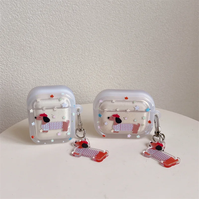 

Korean Dachshund Earphone Case For Apple AirPods Pro3 AirPods 4 3 2 1 Pro 2 Wireless Headset Protective Cover With Dog Keychain