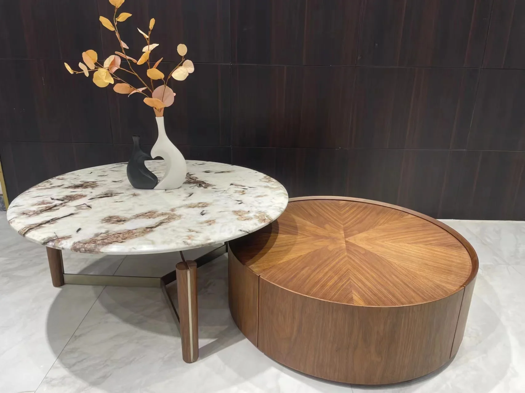 New Mild Luxury Marble Stainless Steel Coffee Table Home Living Room Designer Height round Coffee Table