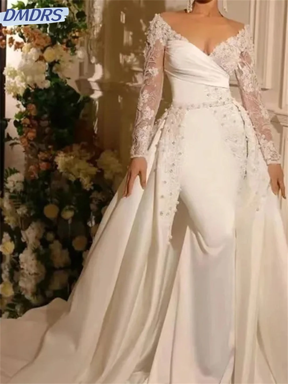 

Elegant Off-The-Shoulder Wedding Dresses 2024 Classic Long Sleeve Dress Graceful Sequined Floor-length Dress Vestidos De Novia