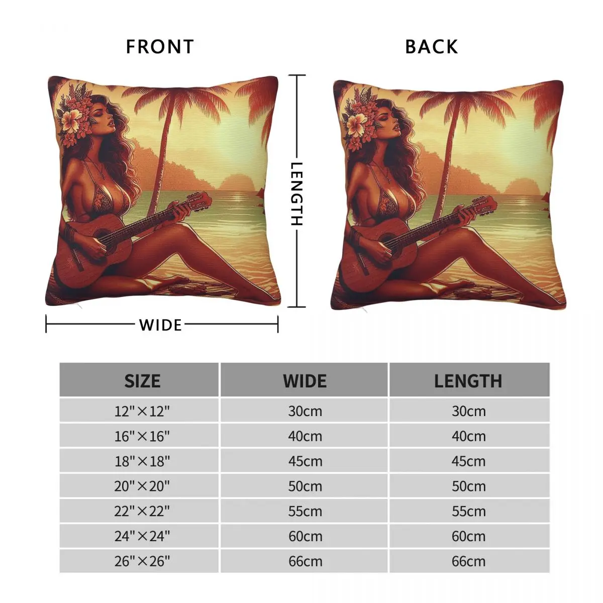 Tropics Manderin Guitar Goddess Square Pillowcase Polyester Linen Velvet Printed Zip Decor Pillow Case Sofa Cushion Cover