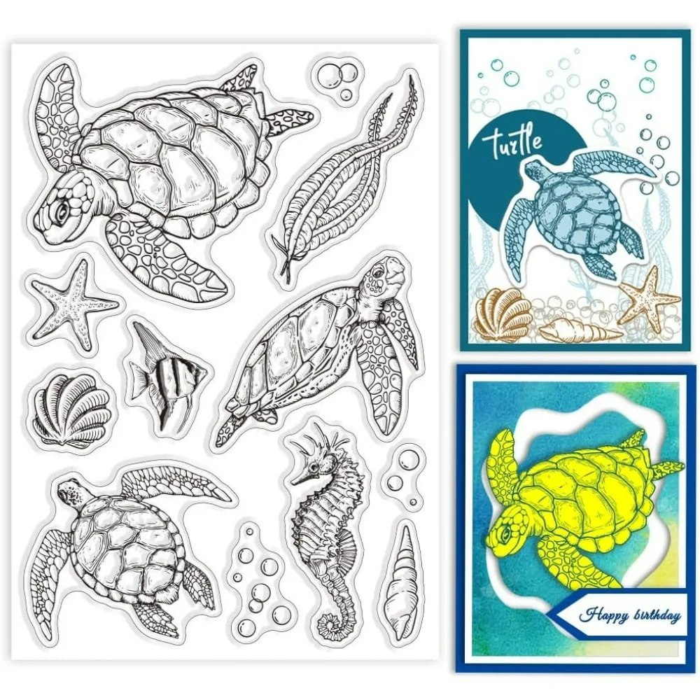 Żółw morski Przezroczyste stemple do scrapbookingu DIY Sea Ain gio Silicone Stamp Seahorses Przezroczyste stemple do tworzenia kartek
