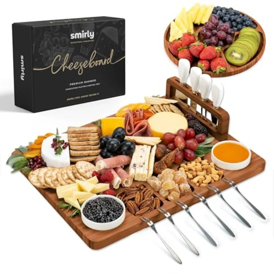 

Charcuterie Boards Set - Large Bamboo Cheese Board Set - House Warming Gifts New Home Wedding Gift for Couple Bridal Shower Gif