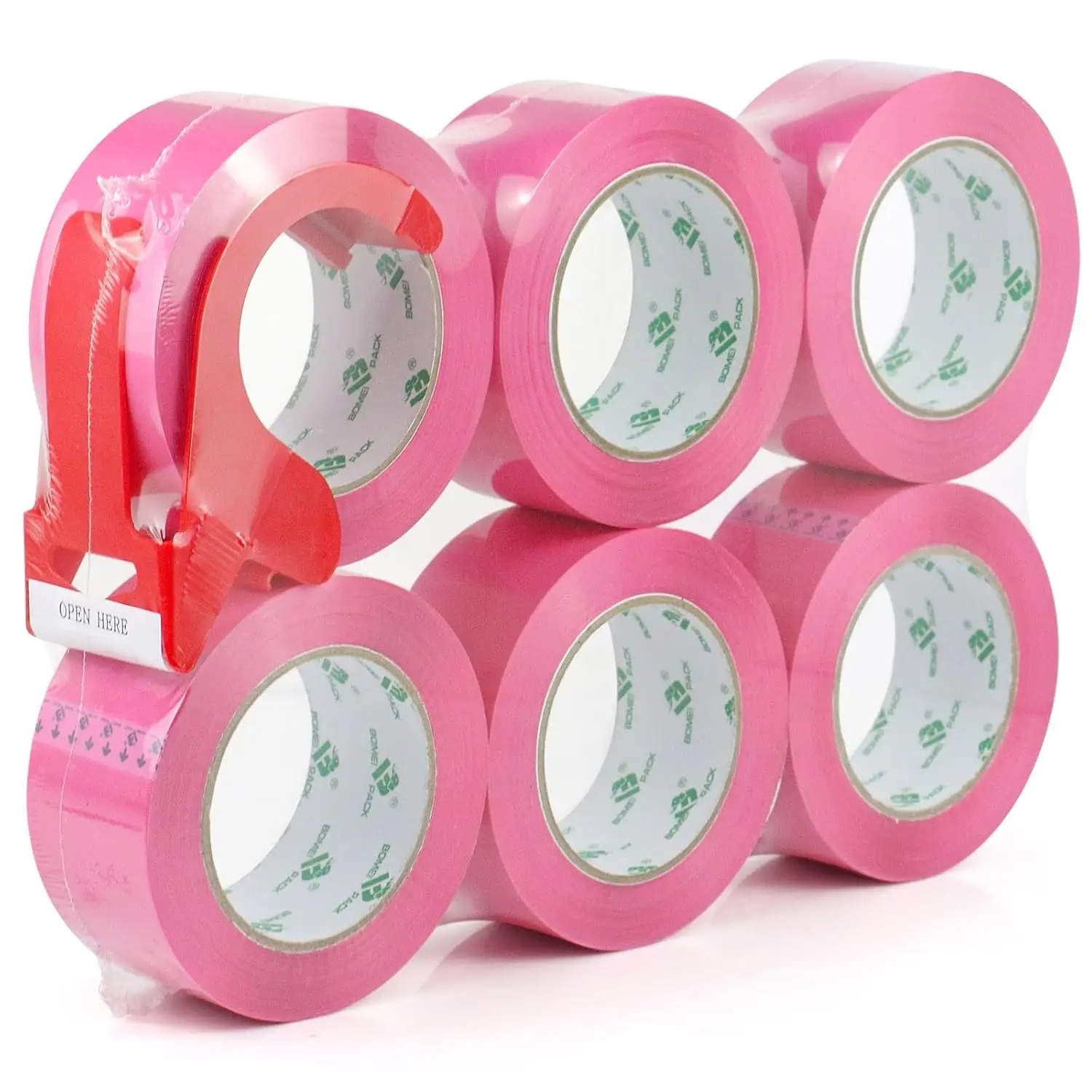 

Pink Packing Tape with Dispenser, 2.4 Mil 1.88 Inch x 110 Yards, 6 Refills Rolls Pink Color Box Packaging Tape for Movin