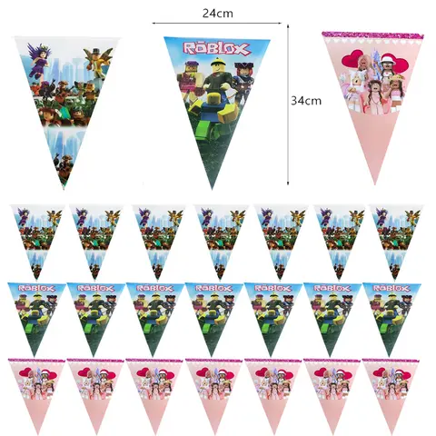 10Pcs Roblox Birthday Bunting Flags Backdrop Decoration Hanging Pennant Banner for Kids Baby Shower Event Cartoon Party Supplies