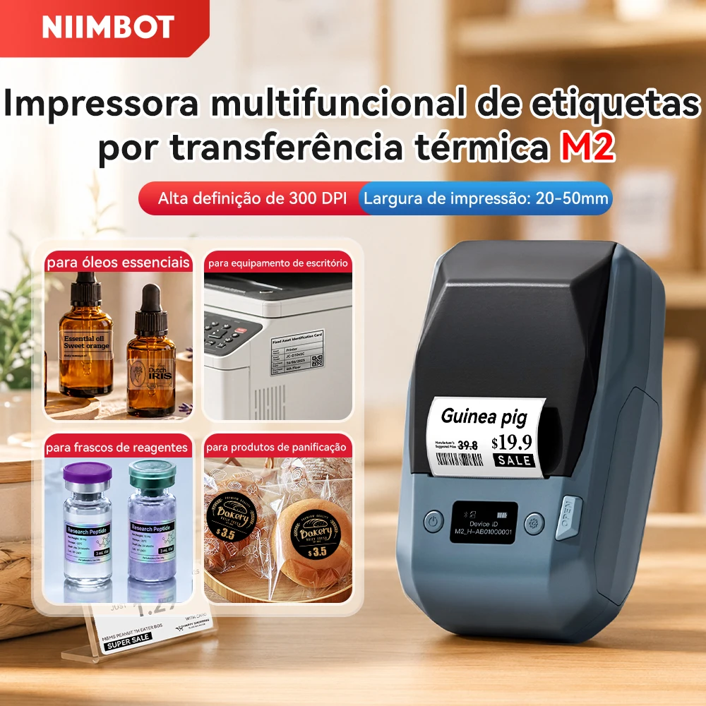 Impressora de Etiquetas Térmica Niimbot M2 300 DPI Alta Definição Sem Fio Largura de Impressão de 20-50 MM Suporte para Telefone/PC