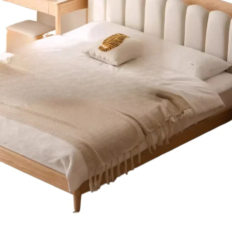 

All solid wood soft bag bed, oak piano key bed, bedroom simple white master bedroom double