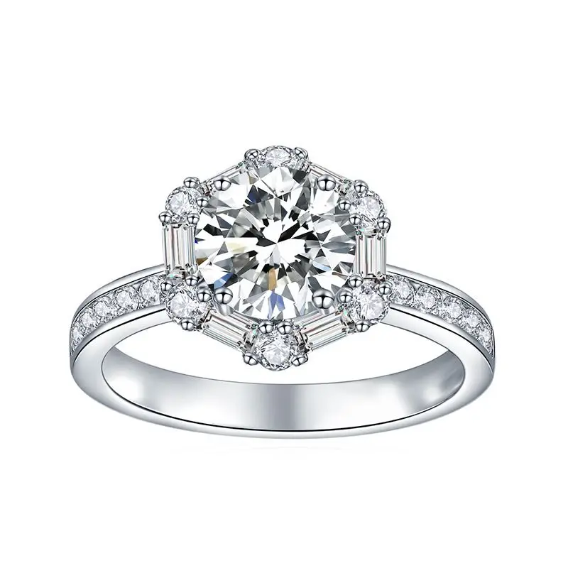 

Round 1.5 Carat All Moissanite S925 Silver Rings Plated 18k Gold Engagement Wedding Fine Jewelry